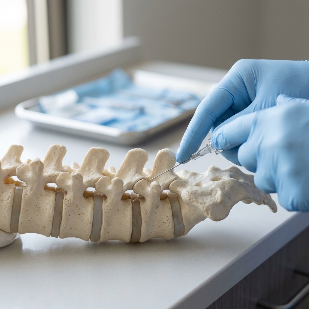 Non-surgical targeted spine facet joint injection illustration