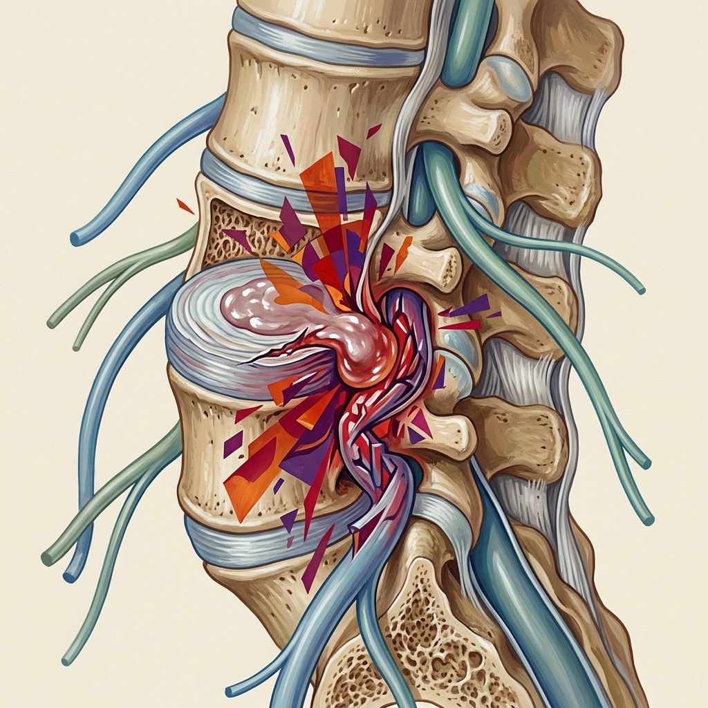 High-fidelity clinical anatomical model showing a sagittal view of cervical spine vertebrae and artificial disc replacement implant
